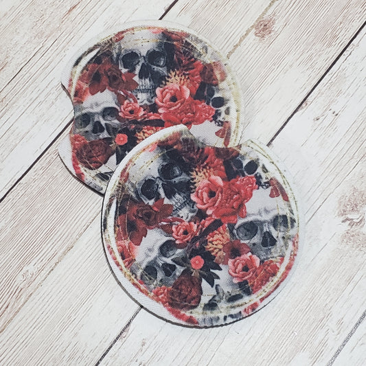 Pink Flowers with Skulls